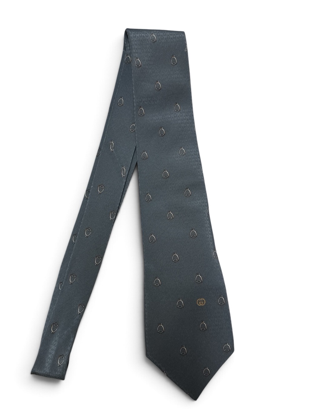 Gucci Charcoal Gray Jacquard Silk Tie with Micro Equestrian Motif
